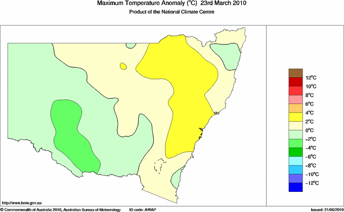 Daily maximum temperature anomaly for New South Wales/ACT