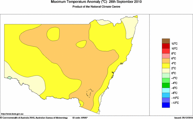 Daily maximum temperature anomaly for New South Wales/ACT