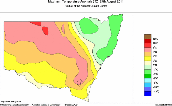 Daily maximum temperature anomaly for New South Wales/ACT