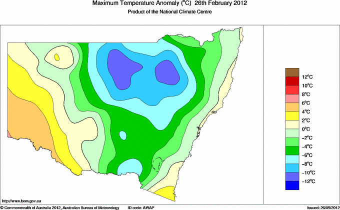 Daily maximum temperature anomaly for New South Wales/ACT