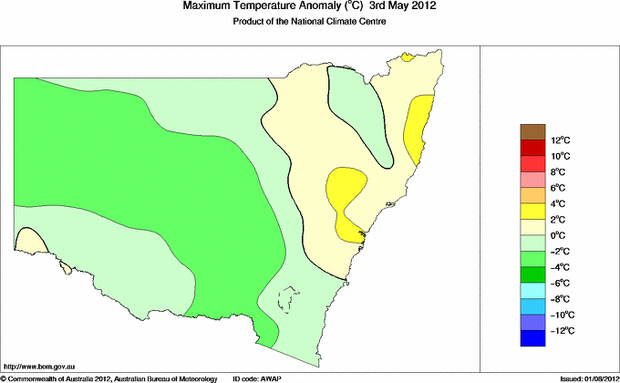 Daily maximum temperature anomaly for New South Wales/ACT