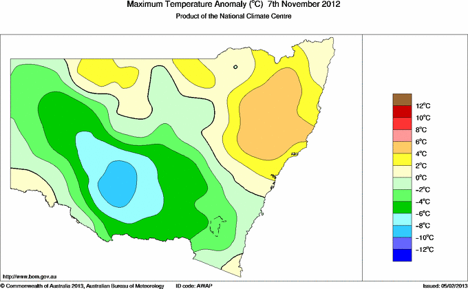 Daily maximum temperature anomaly for New South Wales/ACT