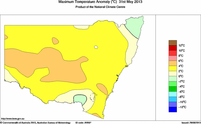 Daily maximum temperature anomaly for New South Wales/ACT