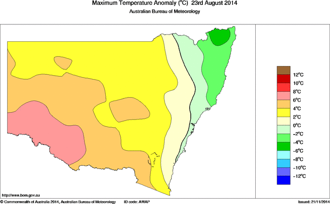 Daily maximum temperature anomaly for New South Wales/ACT
