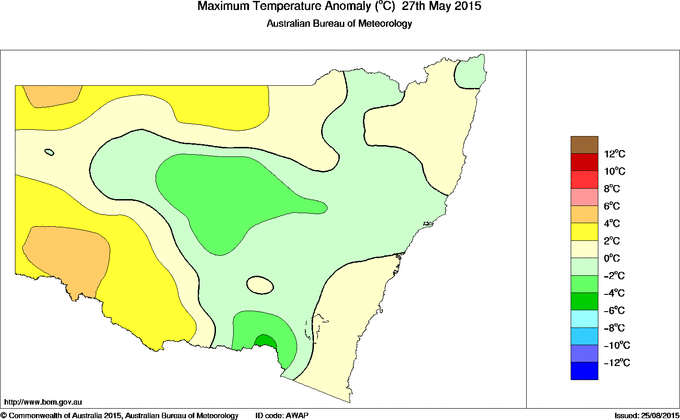 Daily maximum temperature anomaly for New South Wales/ACT