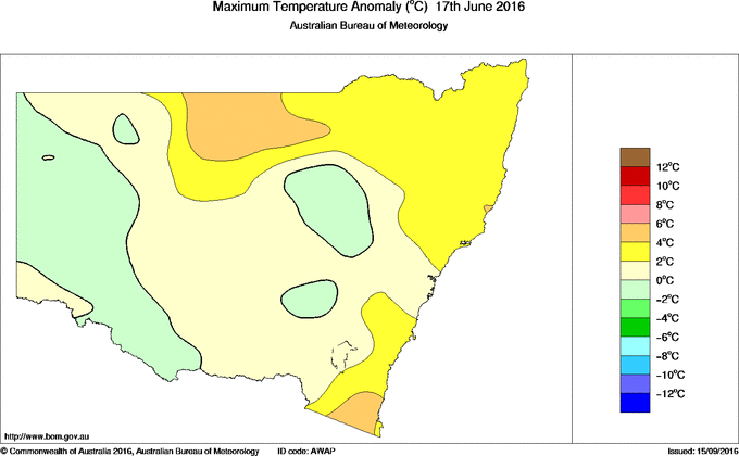 Daily maximum temperature anomaly for New South Wales/ACT