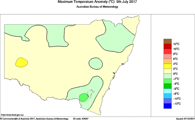 Daily maximum temperature anomaly for New South Wales/ACT