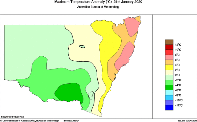 Daily maximum temperature anomaly for New South Wales/ACT