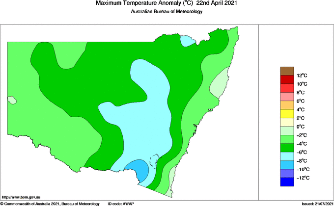 Daily maximum temperature anomaly for New South Wales/ACT
