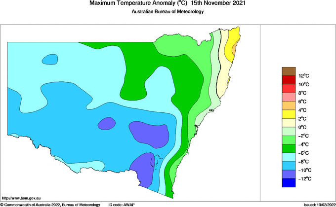 Daily maximum temperature anomaly for New South Wales/ACT
