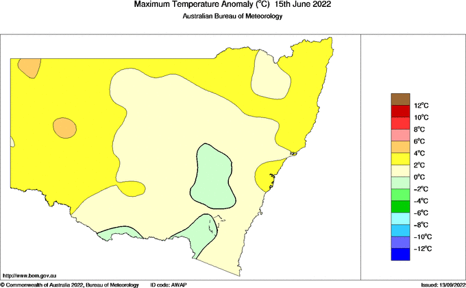 Daily maximum temperature anomaly for New South Wales/ACT