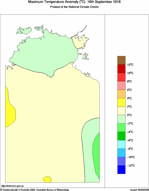 Daily maximum temperature anomaly for Northern Territory