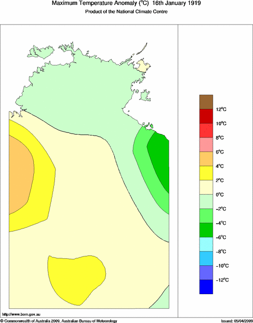 Daily maximum temperature anomaly for Northern Territory