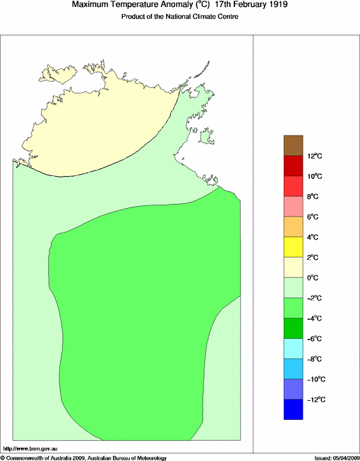 Daily maximum temperature anomaly for Northern Territory
