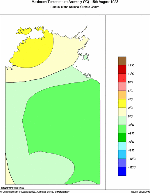 Daily maximum temperature anomaly for Northern Territory