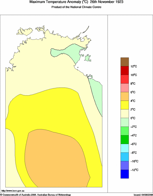 Daily maximum temperature anomaly for Northern Territory