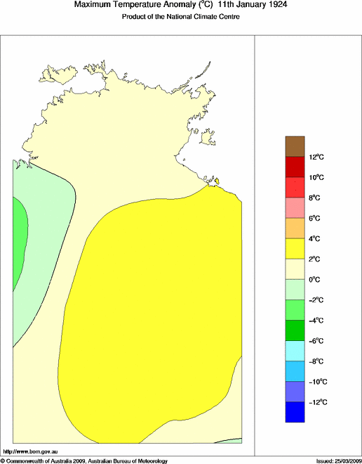 Daily maximum temperature anomaly for Northern Territory