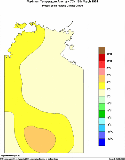 Daily maximum temperature anomaly for Northern Territory
