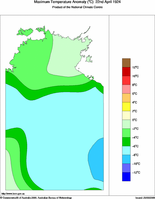Daily maximum temperature anomaly for Northern Territory