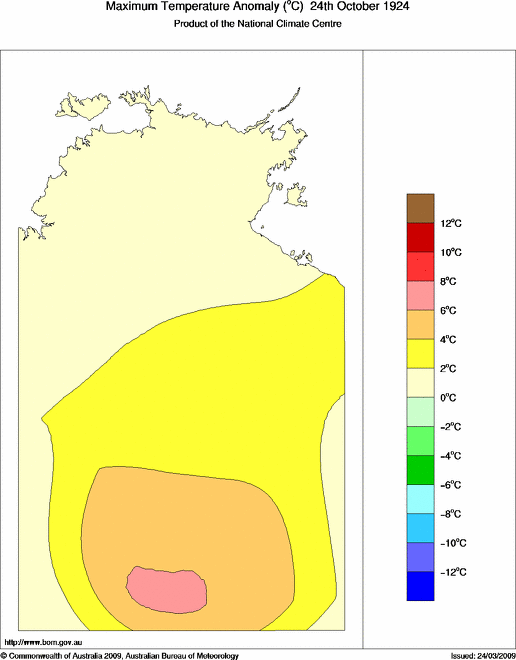 Daily maximum temperature anomaly for Northern Territory