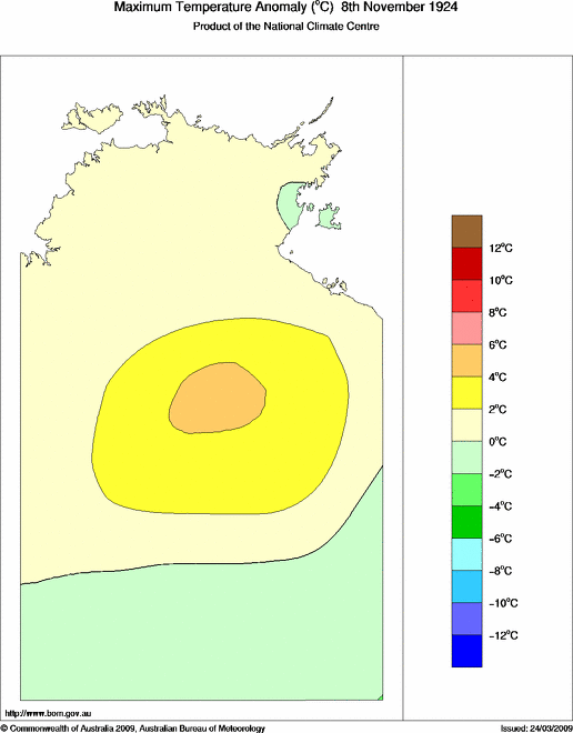 Daily maximum temperature anomaly for Northern Territory