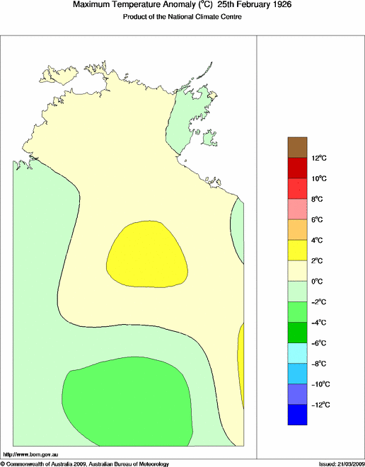 Daily maximum temperature anomaly for Northern Territory