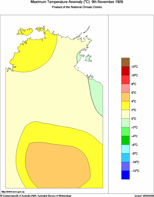 Daily maximum temperature anomaly for Northern Territory