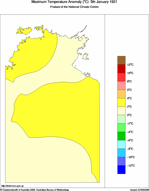Daily maximum temperature anomaly for Northern Territory