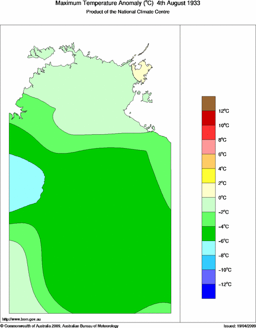 Daily maximum temperature anomaly for Northern Territory
