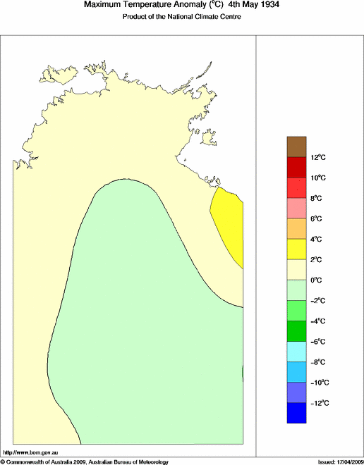 Daily maximum temperature anomaly for Northern Territory