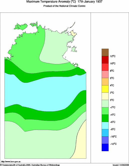 Daily maximum temperature anomaly for Northern Territory