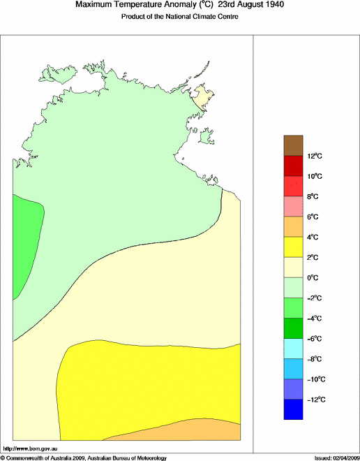 Daily maximum temperature anomaly for Northern Territory