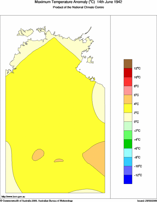 Daily maximum temperature anomaly for Northern Territory