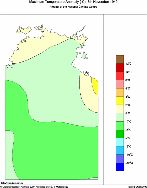 Daily maximum temperature anomaly for Northern Territory