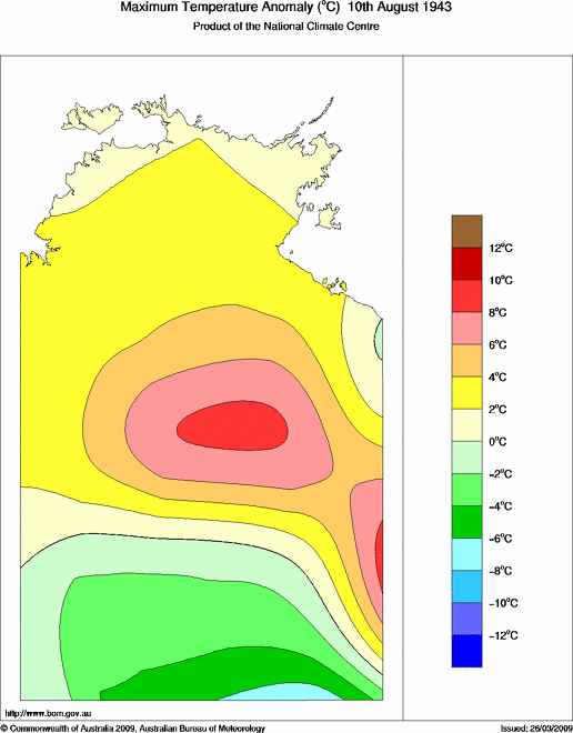 Daily maximum temperature anomaly for Northern Territory