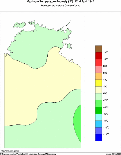 Daily maximum temperature anomaly for Northern Territory