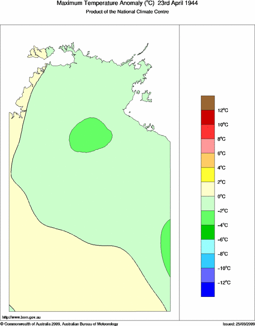 Daily maximum temperature anomaly for Northern Territory