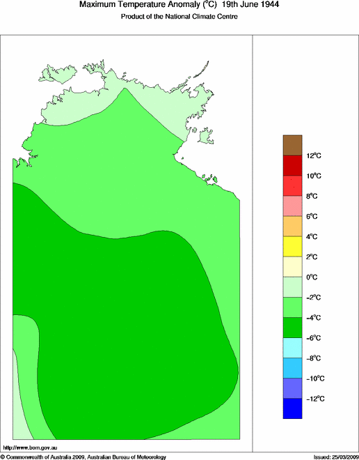 Daily maximum temperature anomaly for Northern Territory