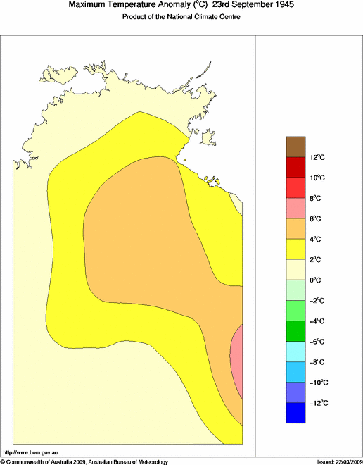 Daily maximum temperature anomaly for Northern Territory