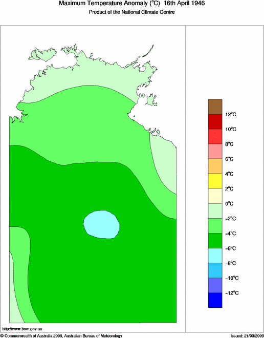 Daily maximum temperature anomaly for Northern Territory
