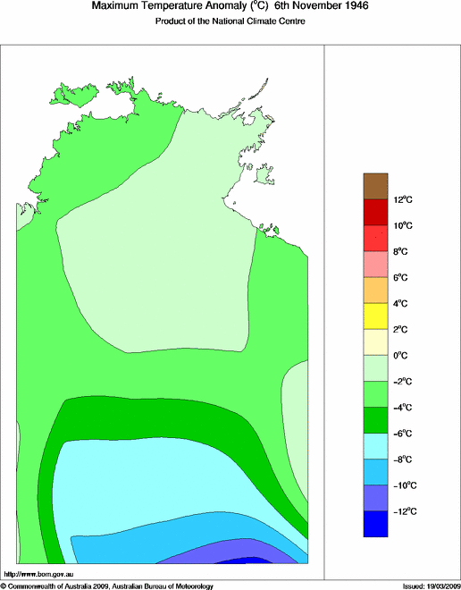 Daily maximum temperature anomaly for Northern Territory