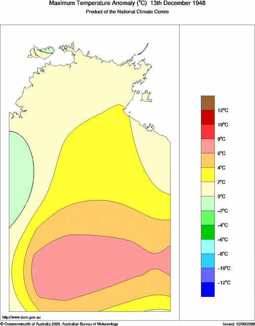 Daily maximum temperature anomaly for Northern Territory