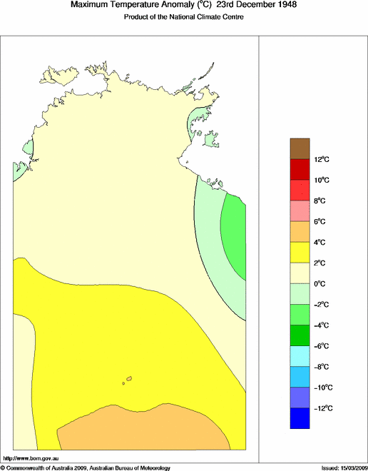 Daily maximum temperature anomaly for Northern Territory