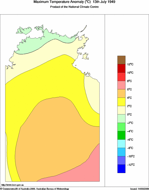 Daily maximum temperature anomaly for Northern Territory