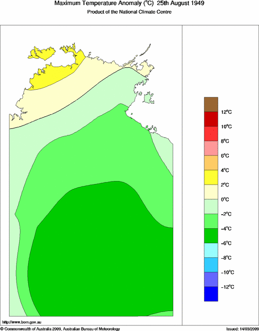 Daily maximum temperature anomaly for Northern Territory
