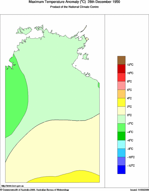 Daily maximum temperature anomaly for Northern Territory