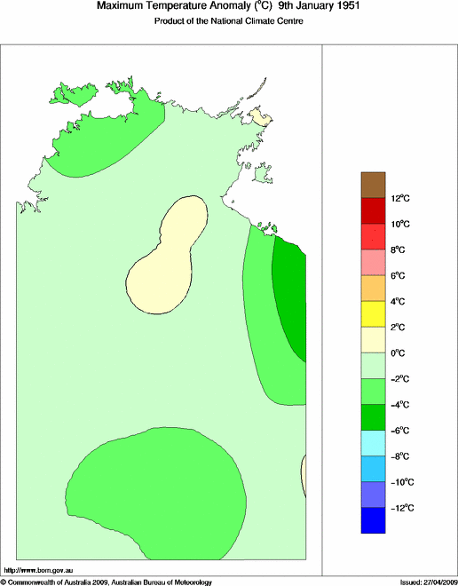 Daily maximum temperature anomaly for Northern Territory
