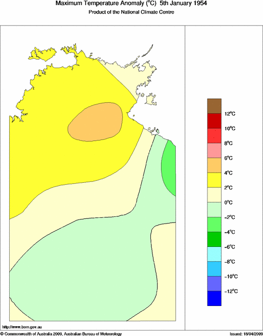 Daily maximum temperature anomaly for Northern Territory
