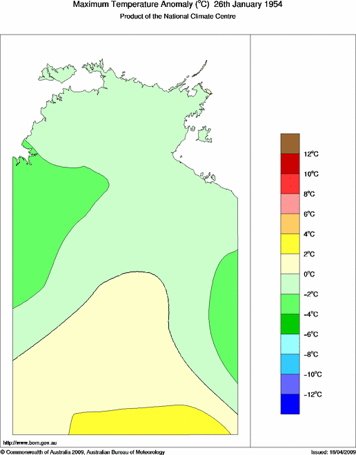 Daily maximum temperature anomaly for Northern Territory