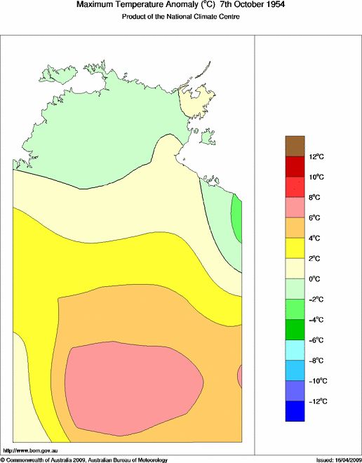 Daily maximum temperature anomaly for Northern Territory